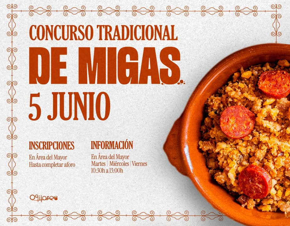 🍽️ Concurso Tradicional de Migas
¡Vuelve uno de los eventos más ricos del año! El 5 junio participa en nuestro tradicional concurso de Migas o... 🍽️ Concurso Tradicional de Migas
¡Vuelve uno de los eventos más ricos del año! El 5 junio participa en nuestro tradicional concurso de Migas o...