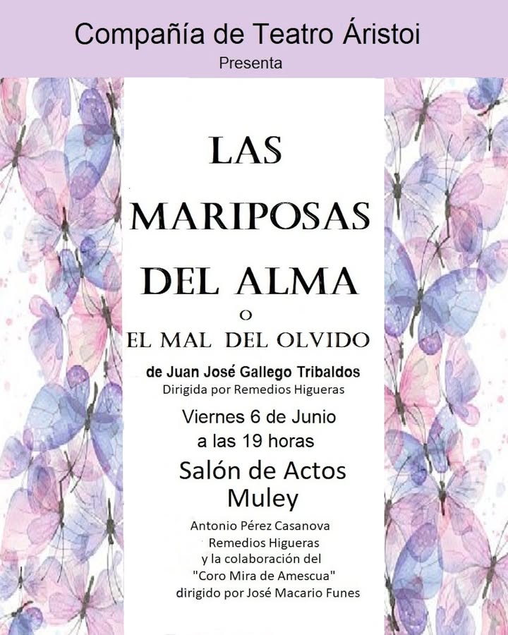 🎭 Teatro: “Las mariposas del alma o el mal del olvido”
La compañía de Teatro Áristoi presenta una nueva obra de teatro, “Las mariposas del al... 🎭 Teatro: “Las mariposas del alma o el mal del olvido”
La compañía de Teatro Áristoi presenta una nueva obra de teatro, “Las mariposas del al...