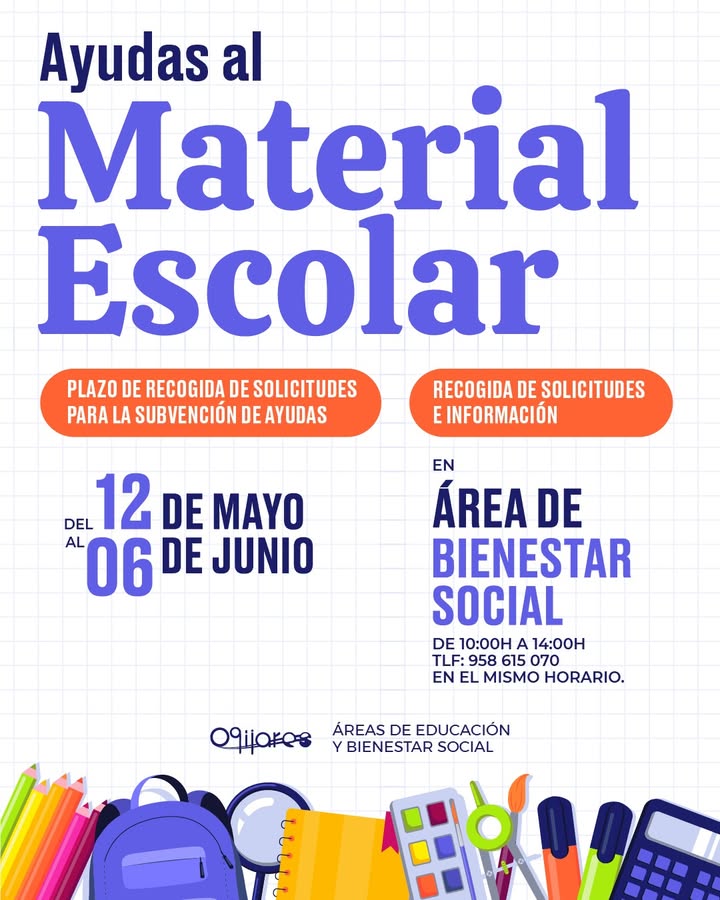 🎒 Ayudas para material escolar 2025
Desde el 12 de mayo al 6 de junio estará abierto el plazo para solicitar las subvenciones destinadas a mater... 🎒 Ayudas para material escolar 2025
Desde el 12 de mayo al 6 de junio estará abierto el plazo para solicitar las subvenciones destinadas a mater...