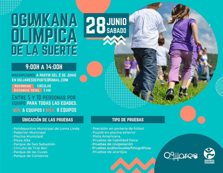 🥇 Ogimkana Olímpica de la Suerte
Prepárate para una mañana llena de juegos, deporte y risas con la Ogimkana Olímpica de la Suerte, una activ... 🥇 Ogimkana Olímpica de la Suerte
Prepárate para una mañana llena de juegos, deporte y risas con la Ogimkana Olímpica de la Suerte, una activ...