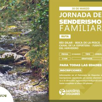 JORNADA DE SENDERISMO FAMILIAR EN OGÍJARES 🌿🏔  
  
📅 30 de marzo | 🚶‍♂️ Ruta: Río Dílar - Boca de la Pescá - Canal de la Espartera - Fuente del ...