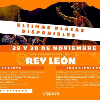 🎭✨ ¡Últimos días para apuntarte al viaje más esperado del año!  
  
X Viaje a Madrid – Musical “El Rey León” 🦁  
  
Dos días de emoción, cultura...