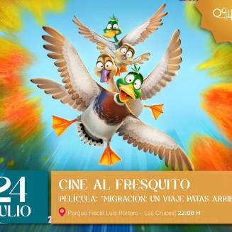 🎬 Cine al fresquito  
  
Jueves 24 de julio  
  
Proyección de la película familiar “Migración: Un viaje patas arriba”. Una historia divertida, en...