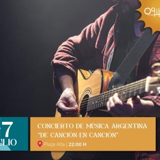 🎶 Concierto de música argentina: “De canción en canción”  
  
Jueves 17 de julio  
  
Déjate llevar por los ritmos del tango argentino, aprende, b...