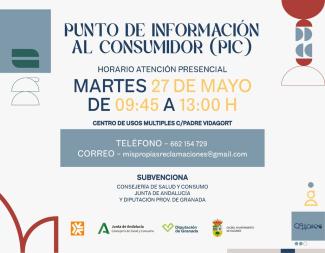 ℹ Punto de Información al Consumidor (PIC)  
  
El próximo martes 27 de mayo, estará disponible el servicio de atención al consumidor en Ogíjares. ...