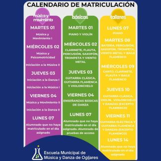 📚 Calendario de matriculación EMMDO 2025-2026  
  
Ya está disponible el calendario de matriculación para el próximo curso escolar de nuestra Escu...