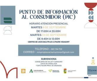ℹ️ Punto de Información al Consumidor (PIC) en Ogíjares  
  
📅 Atención presencial:  
  
Martes 9 de septiembre → 17:00 a 20:00 h  
  
Martes 23 d...