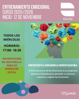 🧠 Taller de Entrenamiento Emocional · Curso 2025/2026  
  
Una propuesta dinámica e innovadora para reconocer, expresar y trabajar las emociones d...