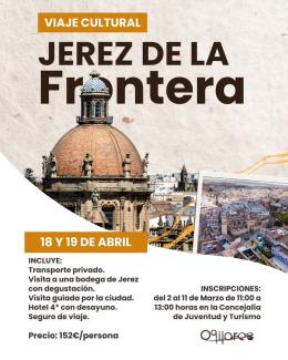 🌟 Viaje cultural a Jerez de la Frontera 🌟  
  
Los próximos 18 y 19 de abril te invitamos a descubrir Jerez, una ciudad llena de historia, tradic...
