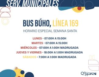 🚌 Horario especial del bus búho (Línea 169)  
  
Desde la Concejalía de Transporte y Movilidad del Ayuntamiento de Ogíjares informamos del horario...
