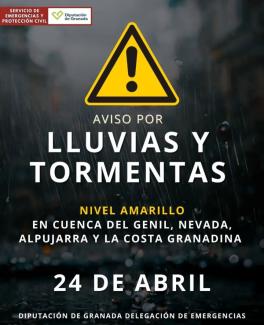 ⚠️ Aviso amarillo por lluvias y tormentas  
  
Informamos a nuestros vecinos y vecinas de que se ha activado el aviso amarillo por lluvias y tormen...