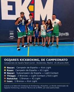 🥊 Siete medallas para Ogíjares en el Campeonato de España Junior de Tatami  
  
El club Ogíjares Kickboxing ha logrado un magnífico resultado en e...