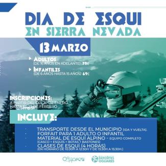 🎿 ¡Vive un día de esquí en Sierra Nevada! ❄️  
  
📅 Fecha: 13 de marzo  
💰 Precios:  
  
Adultos (16 años en adelante): 79 €  
Infantiles (6 a 1...