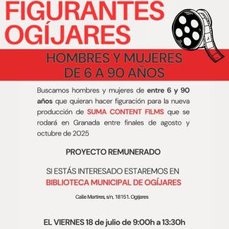 🎬 ¡Casting en Ogíjares! 🎥  
  
¿Tienes entre 6 y 90 años? ¡Esta es tu oportunidad!  
  
Se buscan figurantes para una nueva producción de Suma Co...