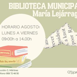 📚 Biblioteca Municipal María Lejárraga  
  
📍 C/ Mártires, Ogíjares (18151)  
📞 Tel: 958 72 48 50  
  
🗓 Horario especial en agosto:  
🕘 De lun...