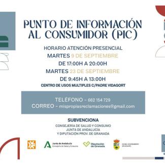 ℹ️ Punto de Información al Consumidor (PIC) en Ogíjares  
  
📅 Atención presencial:  
  
Martes 9 de septiembre → 17:00 a 20:00 h  
  
Martes 23 d...
