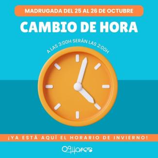 🕒 ¡Recuerda! Cambio de hora este fin de semana  
  
La madrugada del sábado 25 al domingo 26 de octubre, los relojes se retrasan una hora.  
⏰ A ...