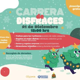🥸 ¡Llega la esperada carrera de disfraces a nuestro pueblo!  
📆 21 de diciembre  
⏰ 12:00h  
📍 Salida desde Plaza Alta  
👩‍👧‍👦 PARA TODAS LA...