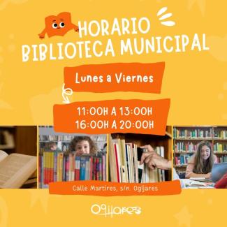 📚✨Vuelve el horario habitual de la Biblioteca Municipal  
  
🕒 Horario:  
📘 Mañanas: 11:00 – 13:00  
📗 Tardes: 16:00 – 20:00  
  
Te esperamos...
