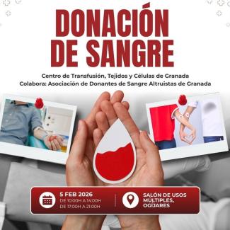 🩸 Donación de Sangre en Ogíjares  
  
El próximo 5 de febrero tienes una cita solidaria en Ogíjares ❤️. Dona sangre y ayuda a salvar vidas con un ...