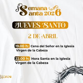✝️ Hoy, Ogíjares vive el Jueves Santo, una jornada marcada por el recogimiento y la tradición  
  
📍 19:00 h Cena del Señor  
📍 22:00 h Hora Sant...
