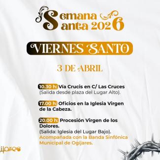 🕊️ Hoy se celebra el Viernes Santo en Ogíjares, uno de los días más intensos y representativos de nuestra Semana Santa  
  
📍 10:30 h Vía Crucis (...