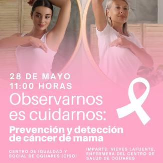 Charla sobre prevención y detección del cáncer de mama en Ogíjares  
  
El Ayuntamiento de Ogíjares y el Centro de Información a la Mujer organizan...