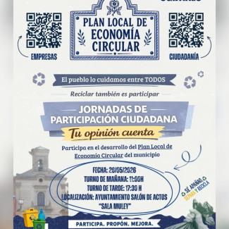 📢 Invitamos a participar en unas jornadas de participación ciudadana dentro del Plan Municipal de Economía Circular.  
  
🗓️ Mañana tendrán lugar ...