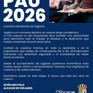📚 Os dejamos con un mensaje de nuestro alcalde, Estéfano Polo, ante el inicio de las pruebas de acceso a la universidad (PAU).  
  
💪 Un momento ...