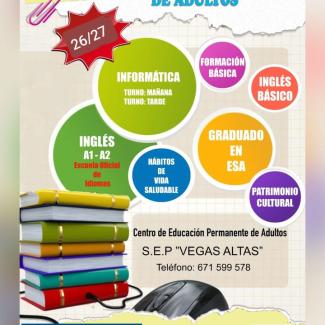 📚 OFERTA EDUCATIVA CURSO 2026/2027  
  
El Centro de Educación Permanente de Adultos S.E.P. “Vegas Altas”, con la colaboración de la Junta de Anda...