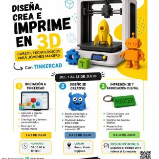 🚀👾 CURSOS TECNOLÓGICOS DE IMPRESIÓN 3D EN OGÍJARES  
  
Este verano, los más pequeños podrán aprender a diseñar, crear y dar forma a sus propias ...