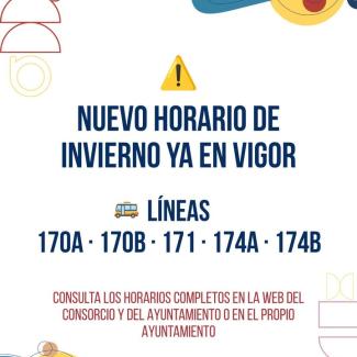 🚌 Ya está en vigor el horario de invierno de las líneas 170A, 170B, 171, 174A y 174B.  
  
Consulta los horarios y paradas actualizados en:  
🔗 h...