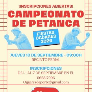 ⚪ ¿Tienes buena puntería? Vuelve el Torneo Local de Petanca Ogíjares 2026.  
  
Una cita para disfrutar del deporte, compartir una buena jornada y...