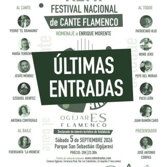 🎶 ¡Últimas entradas para el XLVII Festival Nacional de Cante Flamenco de Ogíjares!  
  
Una vez se agoten, se pondrán a la venta en taquilla el mi...