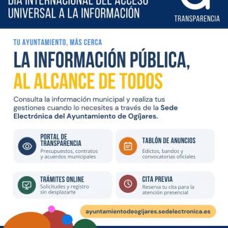 📢 Hoy, 28 de septiembre, se celebra el Día Internacional del Acceso Universal a la Información.  
  
Desde el Ayuntamiento de Ogíjares seguimos ap...