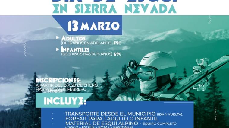 🎿 ¡Vive un día de esquí en Sierra Nevada! ❄️  
  
📅 Fecha: 13 de marzo  
💰 Precios:  
  
Adultos (16 años en adelante): 79 €  
Infantiles (6 a 1...