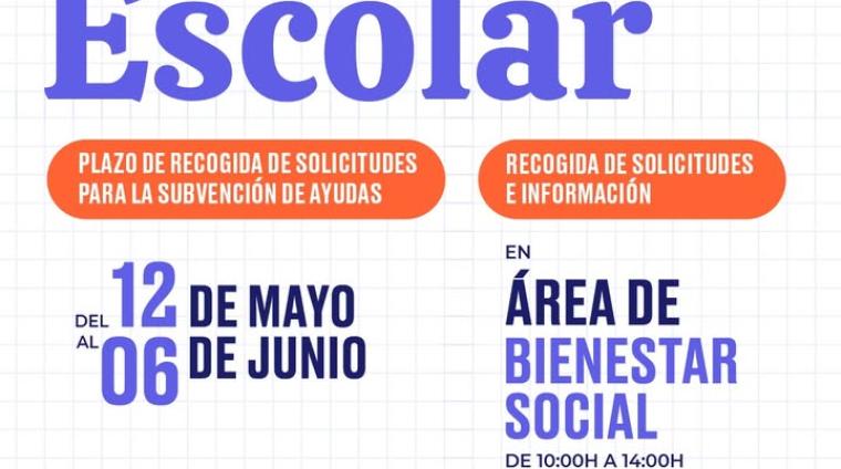 🎒 Ayudas para material escolar 2025  
Desde el 12 de mayo al 6 de junio estará abierto el plazo para solicitar las subvenciones destinadas a mater...