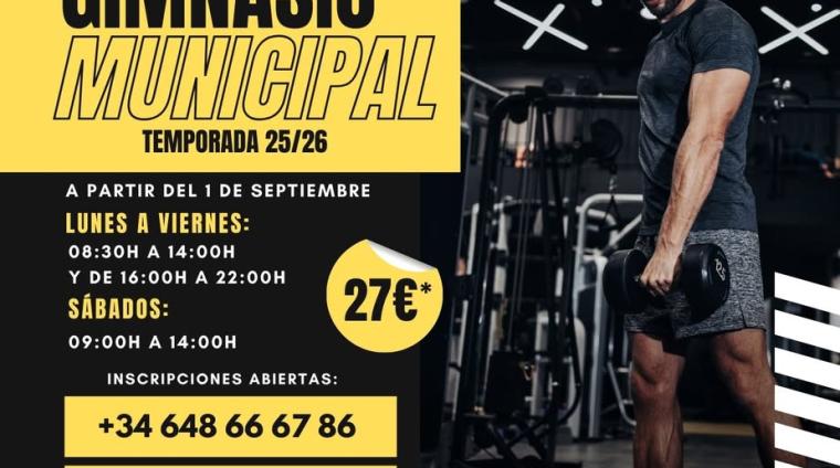 🏋️ ¡Vuelve el Gimnasio Municipal!  
Prepárate para ponerte en forma con nuestras instalaciones y horarios pensados para ti.  
  
📆 Desde el 1 de s...