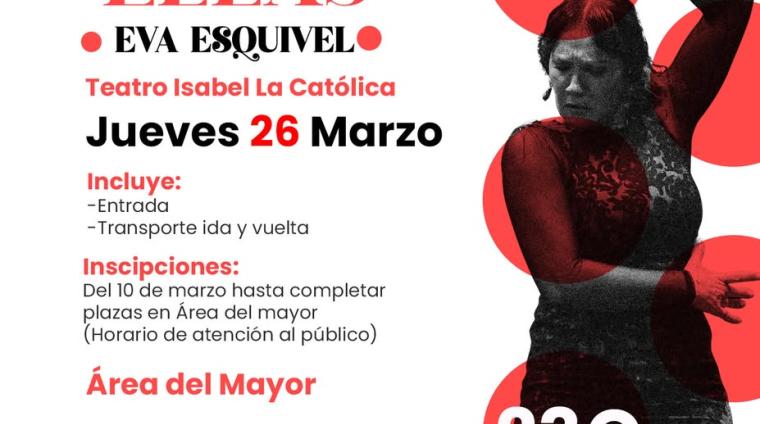 🎭 Viaje cultural al teatro: “ELLAS” con Eva Esquivel  
  
Desde la Concejalía del Mayor del Ayuntamiento de Ogíjares organizamos una salida al Tea...