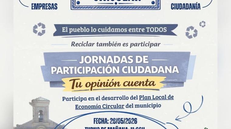 📢 Invitamos a participar en unas jornadas de participación ciudadana dentro del Plan Municipal de Economía Circular.  
  
🗓️ Mañana tendrán lugar ...
