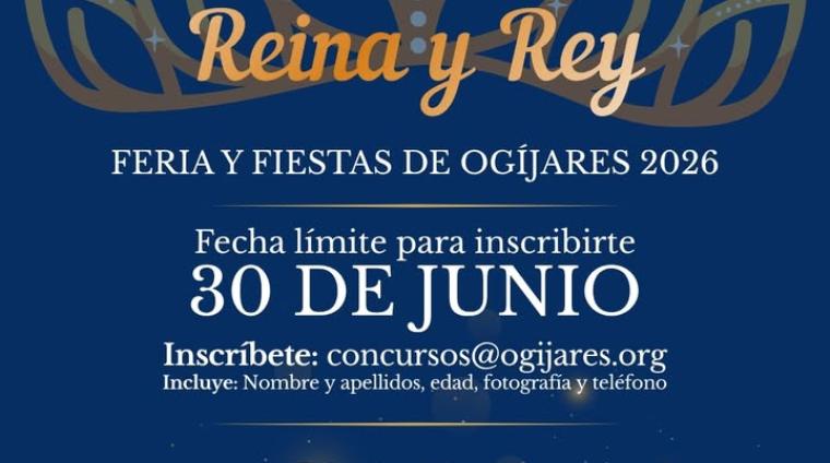 👑 ¡Buscamos a la Miss, el Míster, la Reina y el Rey de las Fiestas de Ogíjares 2026!  
   
Ya está abierto el plazo de inscripción para participar...